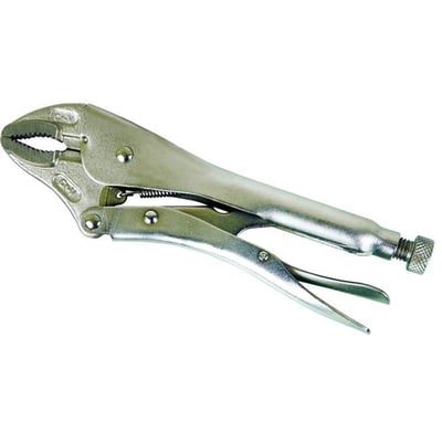 Ironside svejsetang med lige kæber, 113 mm, set fra siden med låsemekanisme og justeringsskrue.