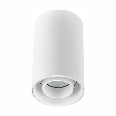 SpectrumLED Chloe GU10 væg- og loftspot med cylindrisk form og hvid overflade, vist forfra med den indvendige spot synlig.