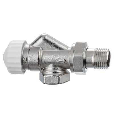 IMI Calypso exact DN10 termostatventil med omvendt vinkel, fremstillet af forniklet messing til 2-strengs anlæg.