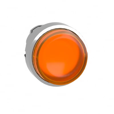 Schneider Electric Harmony Style 4 trykknap med orange glas, set fra siden mod en hvid baggrund.