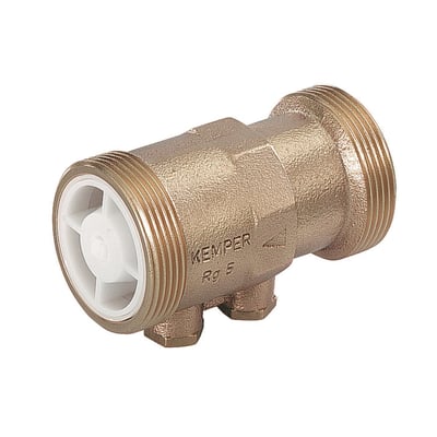 Kemper EA kontrollerbar kontraventil i rødgods, 1 1/4" PN10, med hvidt indre flowkontrol og ydre gevind.