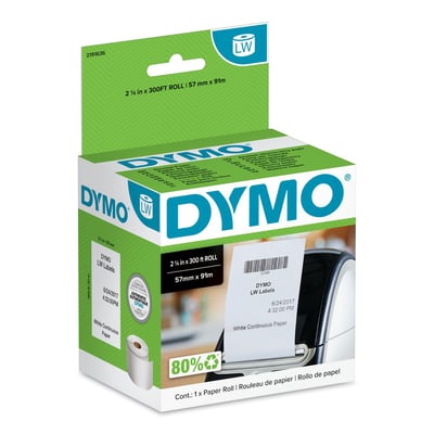 DYMO LabelWriter kvitteringsetiketter 57x91mm i hvidt papir på rulle, 1 stk., direkte termisk print.