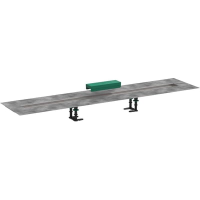 Hansgrohe monteringssæt 1200 mm i rustfrit stål med justerbare fødder og flisehjælp, klar til installation.