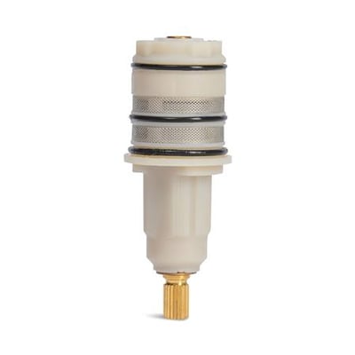 Termostatelement FK-003-H til Blue Label indbygningstermostatarmaturer, med messing spindel og hvid plastkonstruktion.