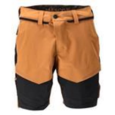 Mascot shorts 22149-605 i nøddebrun og sort stretchmateriale med 24 cm benlængde og størrelse C48.