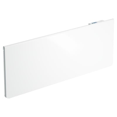 Ebeco Wallflex varmeliste på 600 W med WiFi ses skråt forfra; den hvide, aflange radiator har et lille farvedisplay øverst.