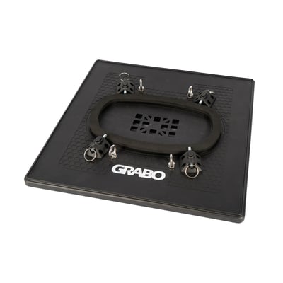 Grabo High Flow sugesål, 40 x 40 cm, vist med løftehåndtag og ringe til fastgørelse på en hvid baggrund.