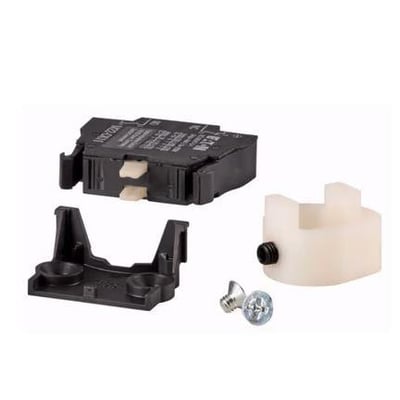 Eaton hjælpekontakt AUX1NO+1NC-BOX3 med 1 N/O + 1 N/C kontakter, 6 A, 230 V AC og tilbehør som monteringsbeslag og skruer.