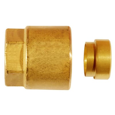 Serto messing møtrik med klemring, 12 mm x ½", fremstillet af blank messing.
