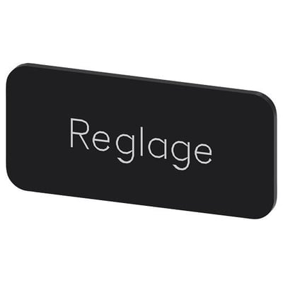 Siemens mærkningsplade med hvid tekst 'Reglage' på sort baggrund, 12.5x27mm, perfekt til labelholdere.