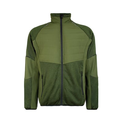Grøn Lyngsøe Rainwear-jakke F1236, str. L, set forfra med vatteret bryst, strikdetaljer og sidelommer med lynlås.