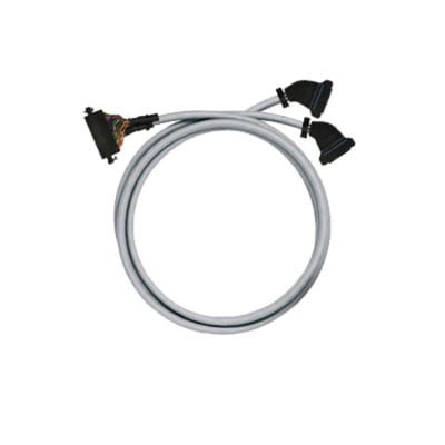 Weidmüller PLC-kabel til digitale signaler med gråt, oprullet kabel og sorte stik; 20-polet LiYY-kabel på 2,5 meter.