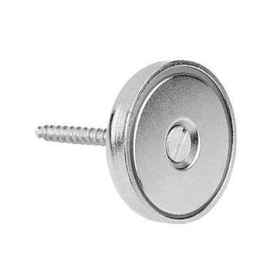 Diesella ferrit pottemagnet Ø40 mm med solid gevindbøsning, vist fra siden med skruegevindet synligt.