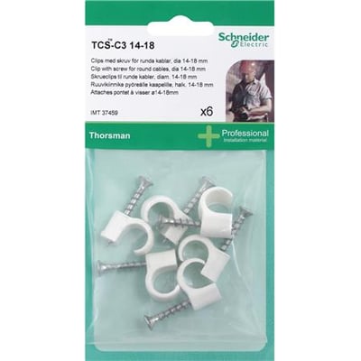 Schneider Electric Thorsman skrueclips TCS-C3, hvid, til 14-18 mm runde kabler, pakke med 6 stk.