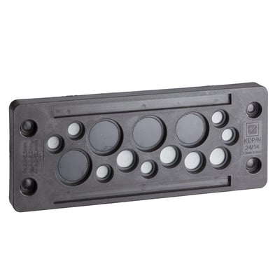 Schneider Electric Spacial kabelgennemføring med 22 udskiftelige propper til kabeldiameter fra 1,5mm til 20mm.