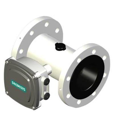 3D-rendering af Siemens MAG5100W målerør med EPDM for, PN16, DN50, model MAG5100W, til 220V, vist fra siden.