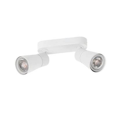 Detaljebillede af PURI CW loftlampen fra SLV, der viser de to hvide spots med GU10 fatninger og en klar lyskilde.