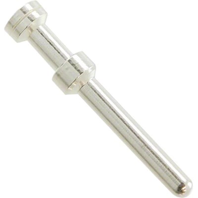 Nærbillede af Harting crimp stikben, detaljeret visning af den sølvbelagte overflade og 0,75mm2 tilslutningsdel.
