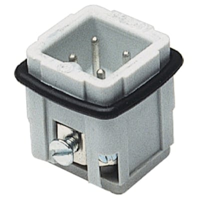 Grå Procon A-stikindsats 3P+J, 10A/250-400V, med skrueklemme og sort pakning. Fremstillet af glasfiberforstærket polyamid.