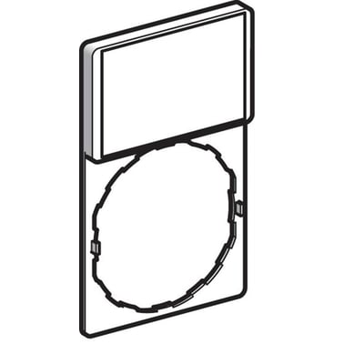 Teknisk illustration af Schneider Electric skilteholder ZBY6101, der viser monteringsdetaljer og mål.