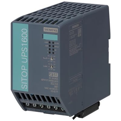 Siemens Sitop UPS1600 enhed med 24V DC/40A output, IE/PN interface og grå kabinet med synlige skrueterminaler og ventilationsrist.