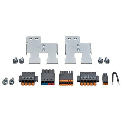 Siemens Sinamics S210 udskiftningsstik kit med to monteringsbeslag, skruer, fem stik og en sort kabelklemme.