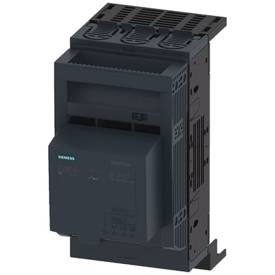 Siemens SENTRON sikringsafbryder 3NP1, 3-polet, NH00, 160 A med elektronisk overvågning. Beslag til montering på Rittal busbarsystem er synligt.