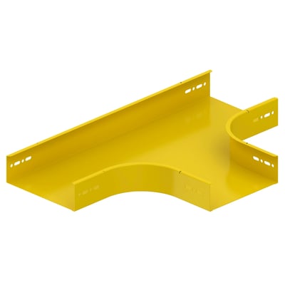 Schneider Electric fladt T-stykke FZS RAL1023 til gitterbakker, 60Hx200x1mm, vist i skråt overblik.