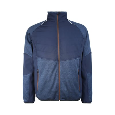 Lyngsøe Rainwear F1236-jakke i navy, størrelse M, set forfra med vatteret bryst, strikdetaljer og lynlåslommer.