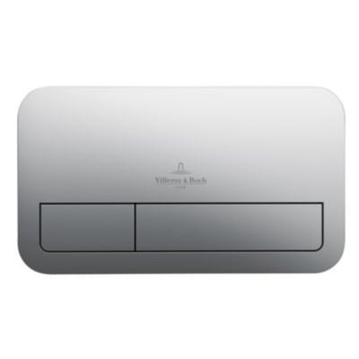 Oversigtsbillede af Villeroy & Boch ViConnect WC-betjeningsplade i matkrom, viser de to skylkeknapper til dobbeltskyl.