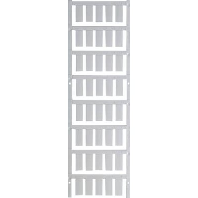 Weidmüller komponentmærke ESG9/20, blank hvid, fremstillet af polyamid 66 på en række perforerede labels.