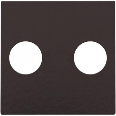 Niko afdækning til TV/FM udtag med elegant piano finish og tydelige TV/FM symboler på mørk baggrund.