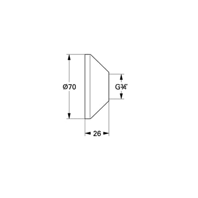 Teknisk tegning af en Grohe roset med dimensioner, der viser en ydre diameter på 70 mm og en G3/4 gevindstørrelse.