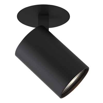 Astro Lighting Ascoli flush indbygningsspot i mat sort med rund loftplade og kipbart, cylindrisk lampehoved.