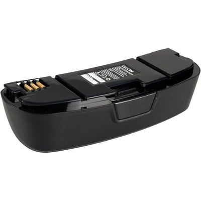 Detaljeret billede af Boisen Safety PAPR Comfort batteriet med mærket 'OX-ON' og teknisk information trykt på siden.