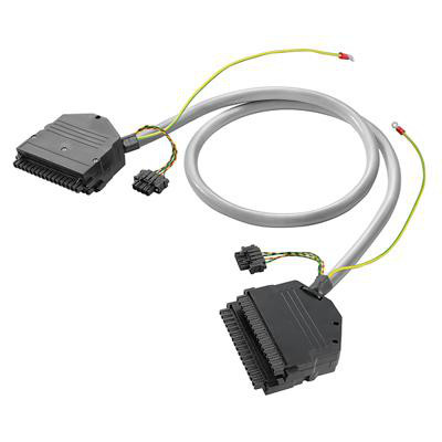 Weidmüller PLC-kabel til digitale signaler med gråt kabel i en løkke og sorte stik i begge ender, 36-polet og 1 meter.