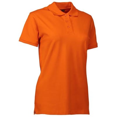 Orange polo dame t-shirt i str. XS fra ID Identity i piquékvalitet med stretch og tre tone i tone knapper ved stolpen.