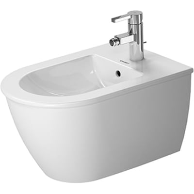 Duravit Darling New væghængt bidet i hvid porcelæn, med traditionel overflade og hanehul, vist isoleret.