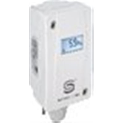 Danfoss tryktransmitter vist fra siden med det digitale display fremhævet, viser tallet 336.