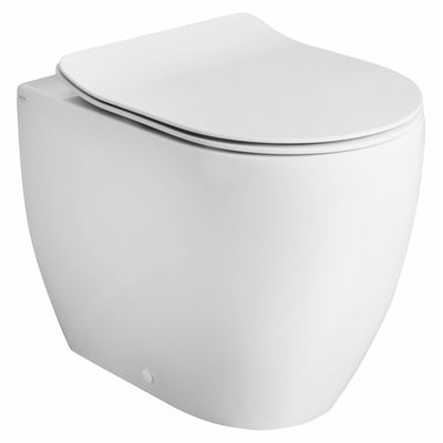 Lavabo Glomp BTW gulvstående toiletsæt i mat hvid med toiletsæde, set skråt forfra uden cisterne.