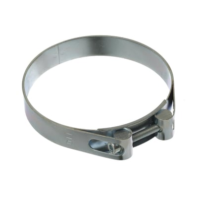 MichLar Galv Power Clamp til 110-115mm med enkelt bolt, viser den galvaniserede metalstruktur og M6 bolt.