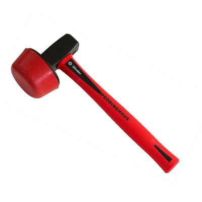 Ultratec brolæggerhammer med rødt og sort ergonomisk håndtag og et rødt gummihoved, perfekt til professionelt stenarbejde.