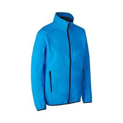 ID Identity softshell jakke i azurblå, str. 3XL, med tre-lags ID Tech® materiale, høj hals og sorte lynlåse.