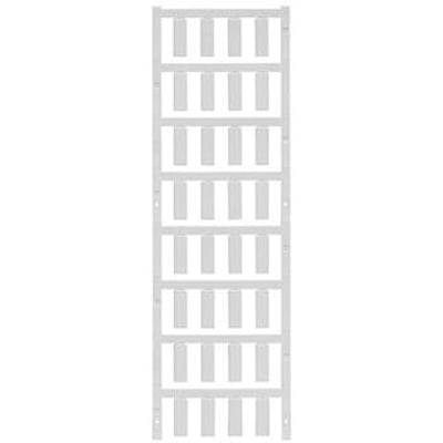 Weidmüller SlimFix ledningsmærker i hvid, monteret på en samlet strimmel for nem håndtering og montering på ledninger.