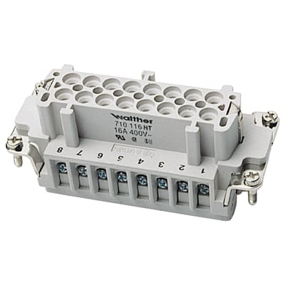 Multistik indsats B hun, 16-polet, 16A, 500V med skrueklemmer og mærkning 1-16.