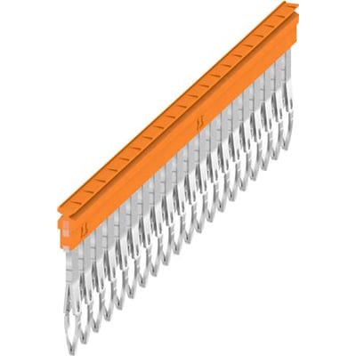 Weidmüller Laske ZQV 2.5N/20 orange med 20 poler og PUSH IN terminaler på en hvid baggrund.