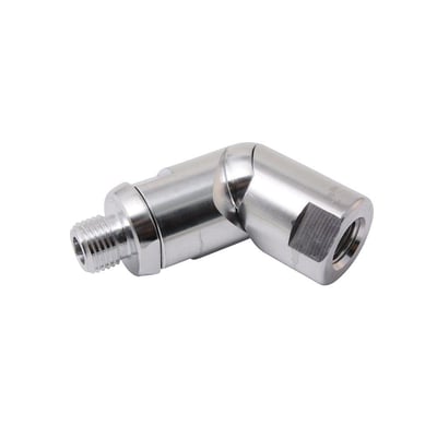 Skinnende metal svirvel med 3/8" gevind, designet til at forhindre trykluftslanger i at sno sig.