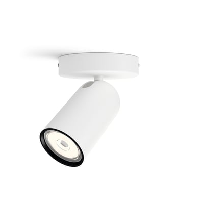 Elegant hvid Philips Lighting myLiving Pongee spotlampe med 1 fatning og justerbar retning, monteret på loft.