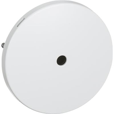 LK Ø83 Lampeudtag 5P i hvid plast, med et centralt monteringshul og monteringsskinne på siden.