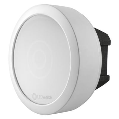 Ledvance Biolux HCL Control Unit S ZB, en Zigbee-lysestyringskomponent med rund, hvid front og sort bagside.